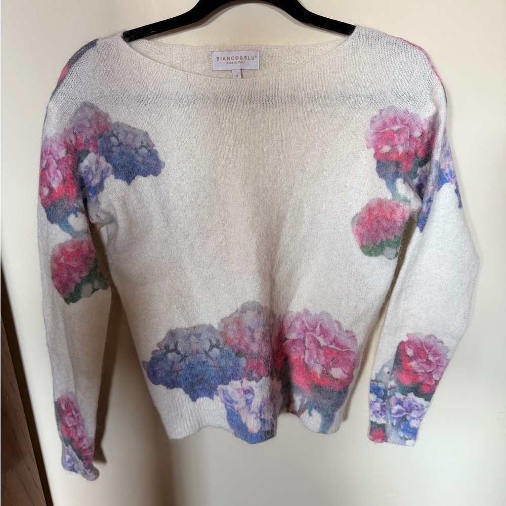 Bianco & Blu mohair wool blend floral sweater M - Picture 2 of 5